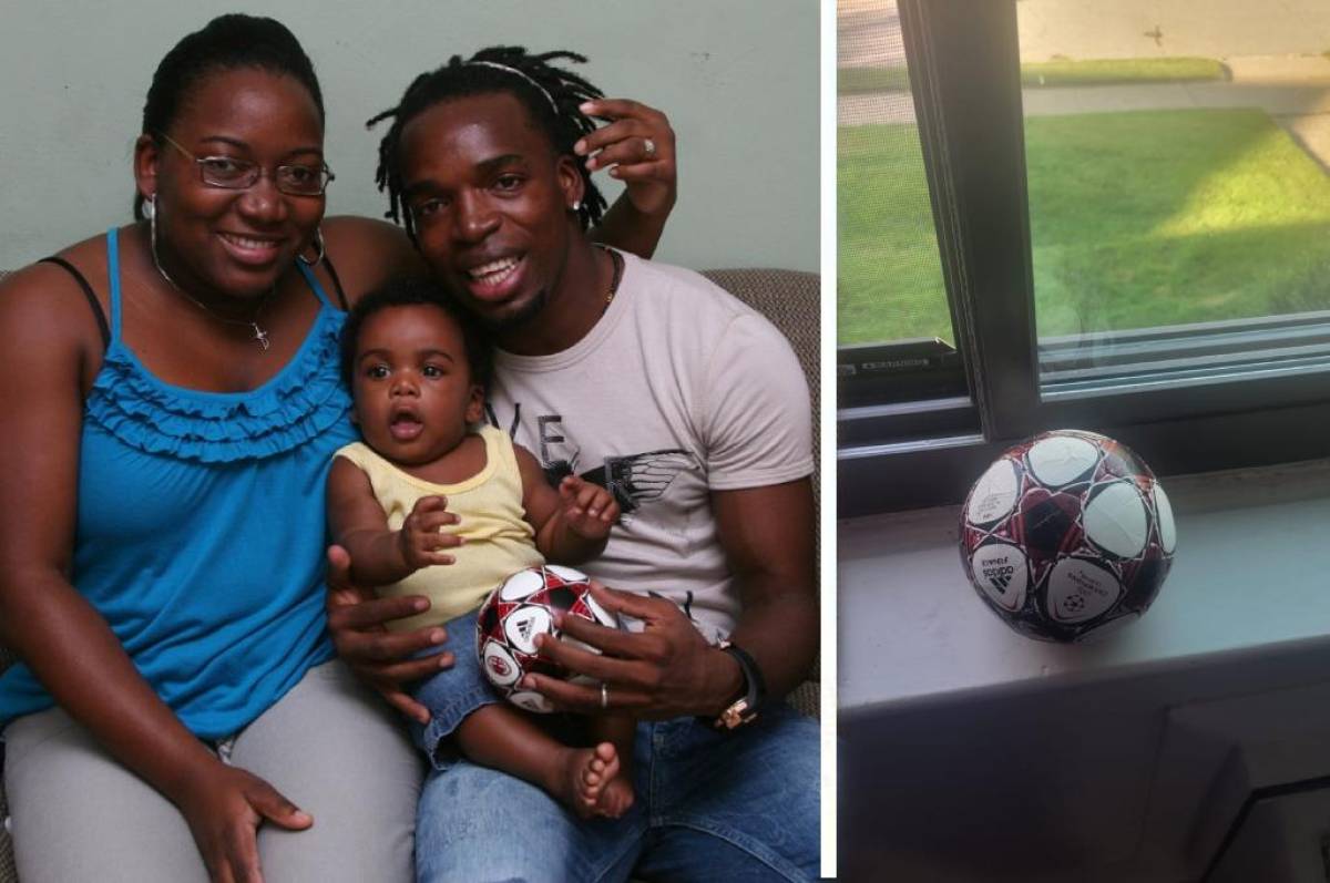 Naty y El “Pery” junto a un Julián bebé. Hoy, ya un jovencito, aún conserva el balón que le regaló su padre.
