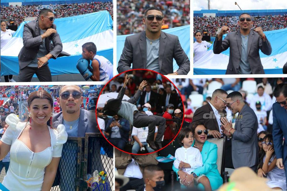 ¡Un show “peleando” con niños! Así fue captado el boxeador Teófimo López en su presencia en los desfiles de Honduras