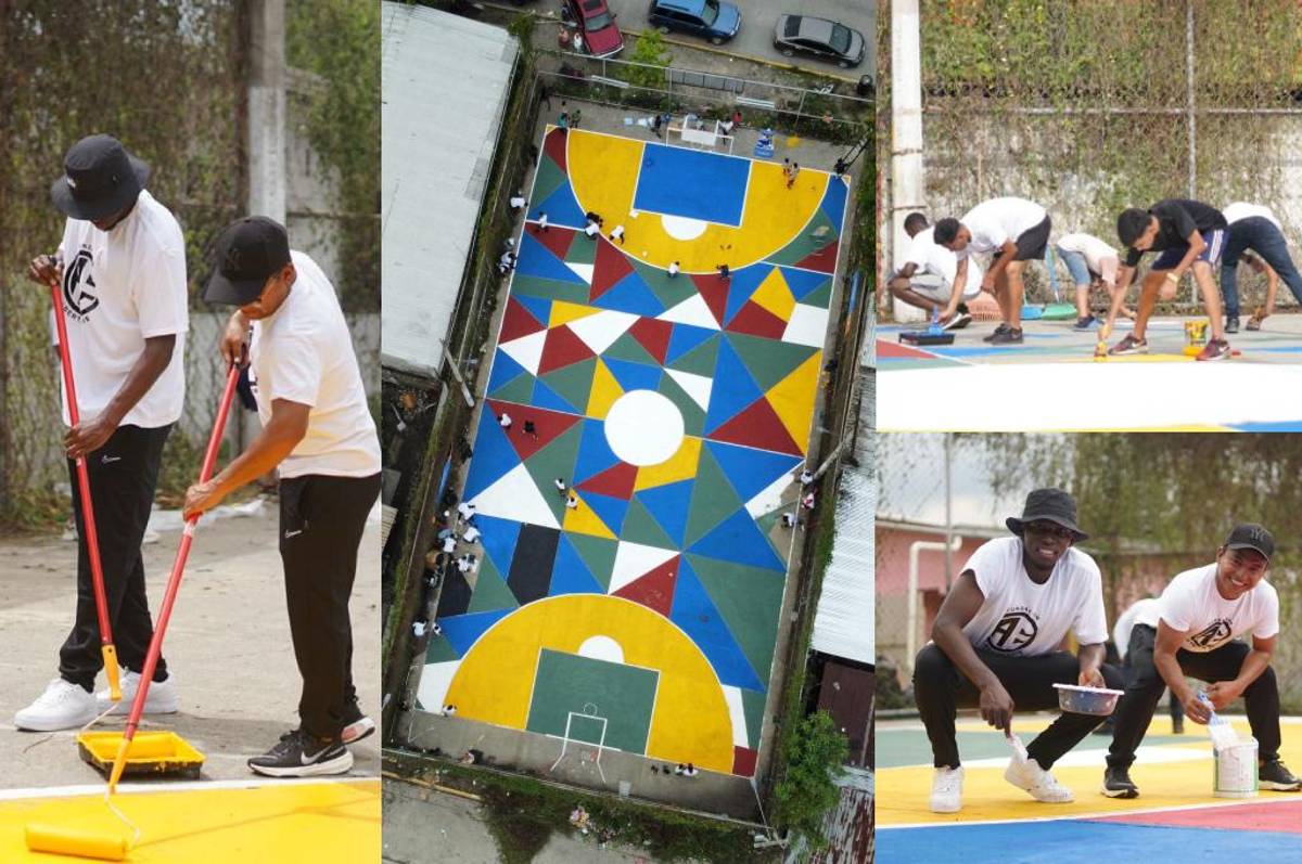 Alberth Elis la hace de pintor y se luce con nuevo trabajo social para al remodelar cancha en famoso barrio