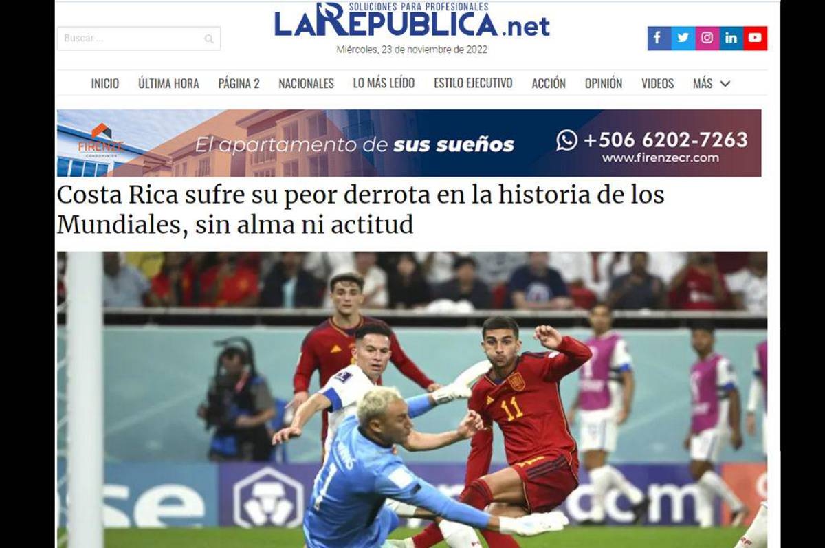 “Parecemos Panamá”, “Dimos pena”: las reacciones de la prensa tica tras la derrota de ante España en Qatar 2022