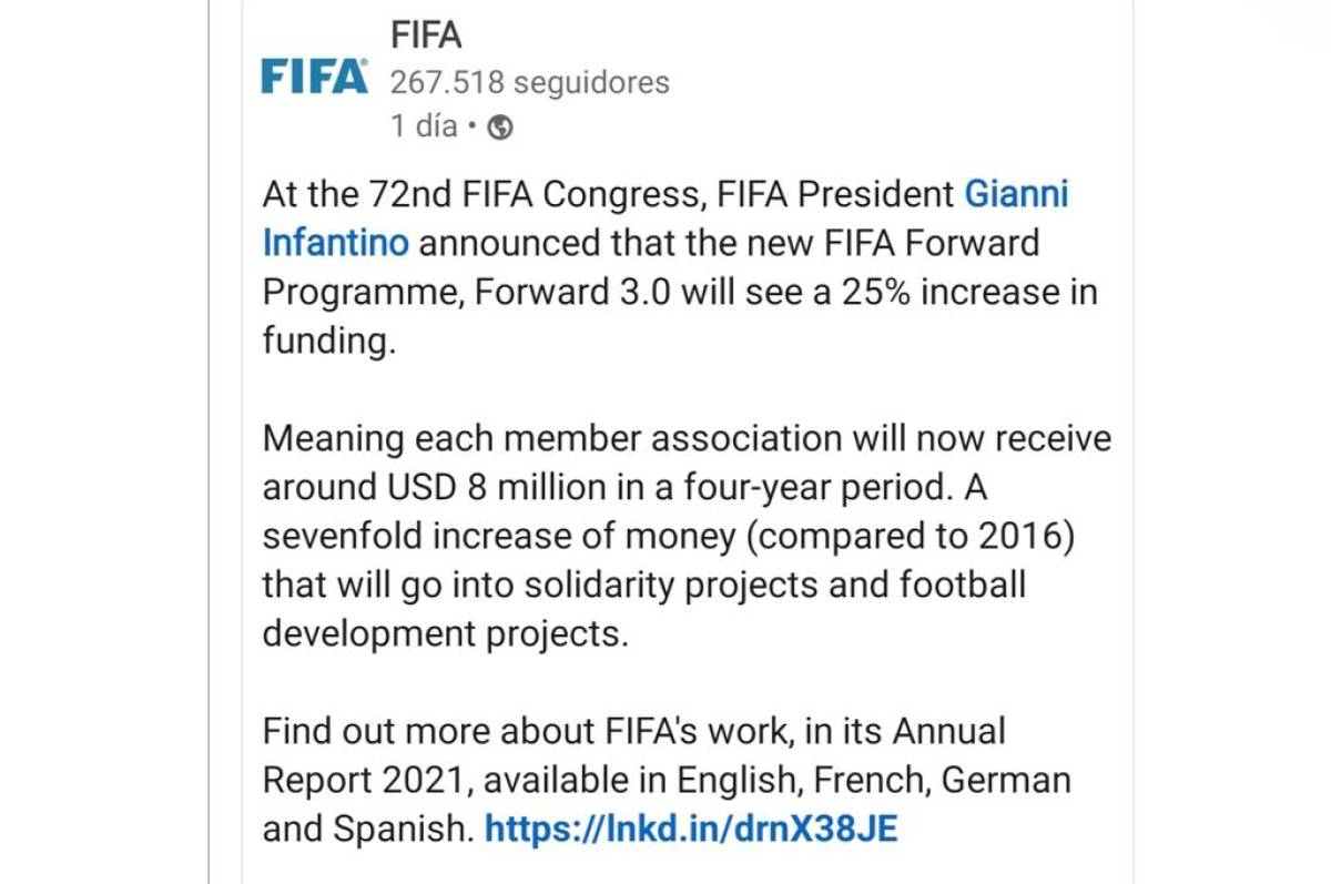 La publicación hecha por la FIFA.