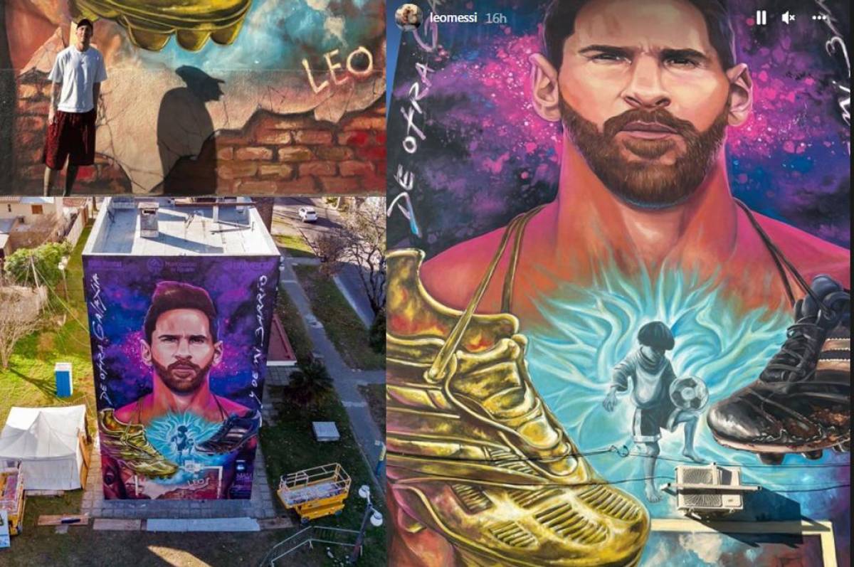 El gigantesco mural que le dedicaron a Messi en Rosario.