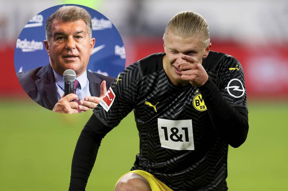 ¿Descartado? La tajante reacción de Laporta sobre el posible fichaje de Haaland por el Barcelona