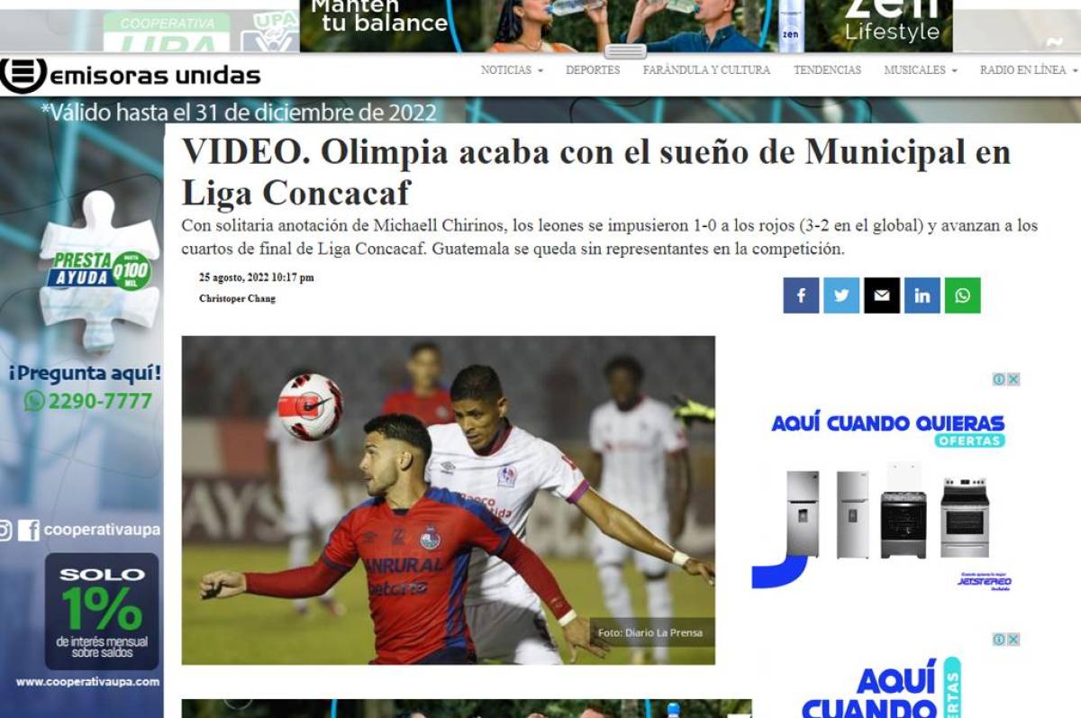 “Olimpia acabó con el sueño del Municipal”, la reacción de la prensa deportiva tras el juego por Liga Concacaf