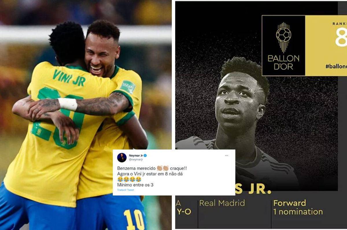 Neymar no puede creer que Vinicius sea el octavo puesto en el Balón de Oro y felicita a Benzema por su galardón
