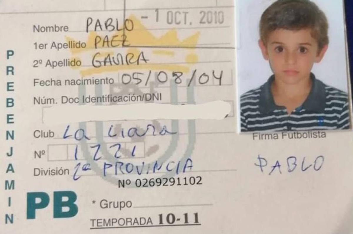 La ficha de Gavi a sus 6 años en La Liara Balompié antes de irse a La Masía.