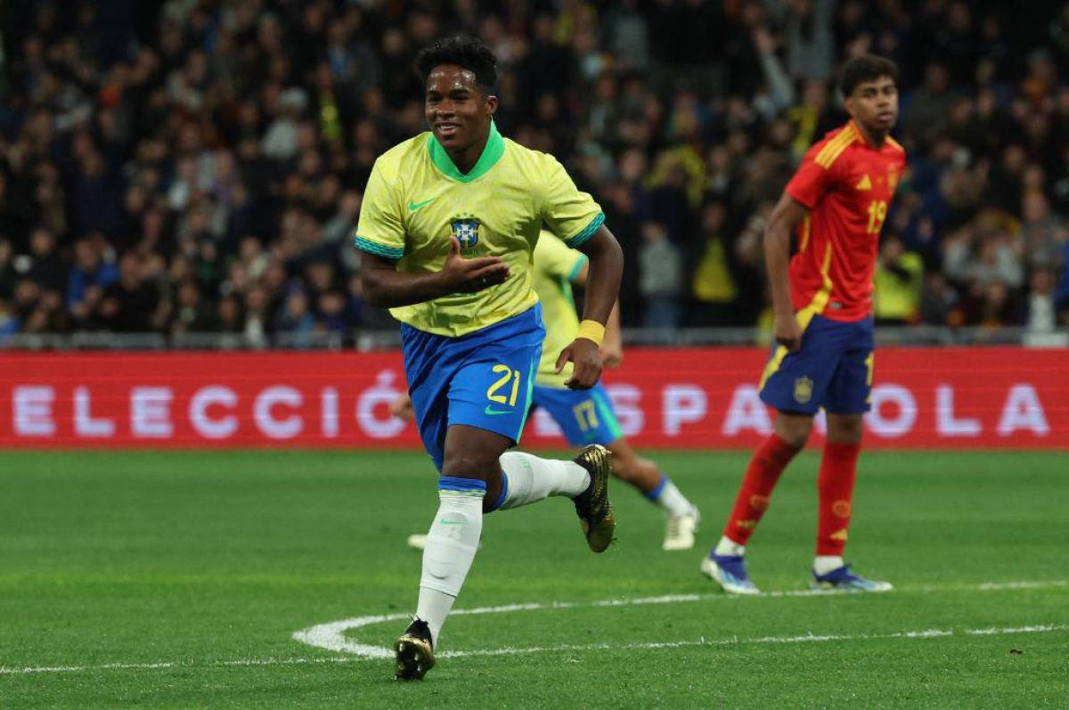 Endrick, joya del Real Madrid, se luce en el Santiago Bernabéu con un golazo en el empate entre Brasil y España
