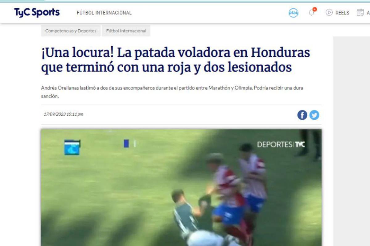 “Tremenda patada voladora”: Prensa internacional destaca la brutal entrada de André Orellana en el clásico Marathón vs Olimpia