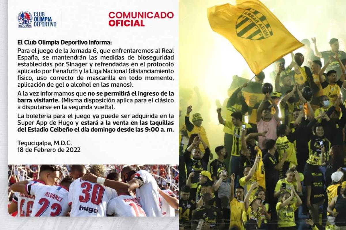 Olimpia le niega entrada a la barra de Real España para evitar disturbios en el clásico que se jugará en La Ceiba