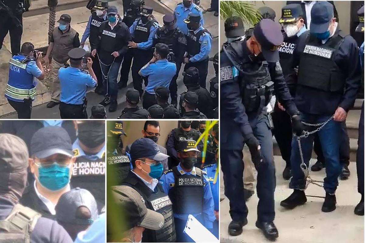 En camionetas de la DEA, “enchachado” de pies y manos y con chaleco antibalas: Las fotos del expresidente Juan Orlando Hernández tras ser capturado en Tegucigalpa