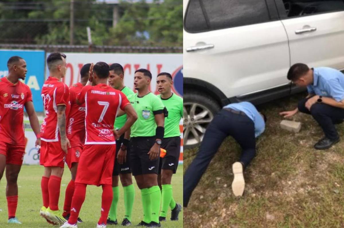 Árbitros de Liga Nacional sufren vandalismo tras polémica en Tocoa: ¡tuvieron que salir escoltados del estadio!