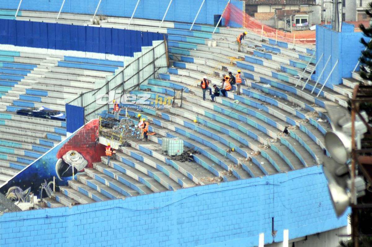Así luce el estadio Nacional Chelato Uclés en medio de los trabajos de reconstrucción de las graderías