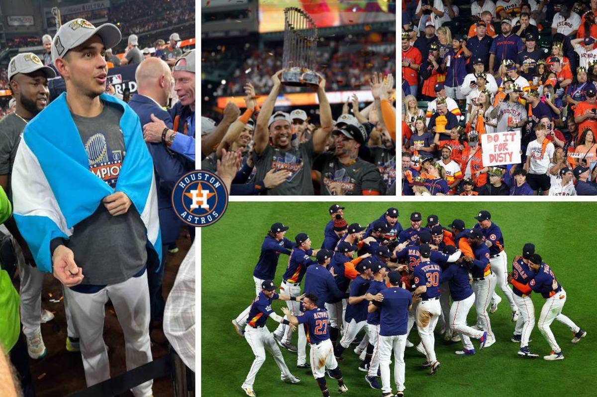 ¡Astros Campeones! Así se vivió el sexto juego de la Serie Mundial, Mauricio Dubón celebró con la bandera de Honduras