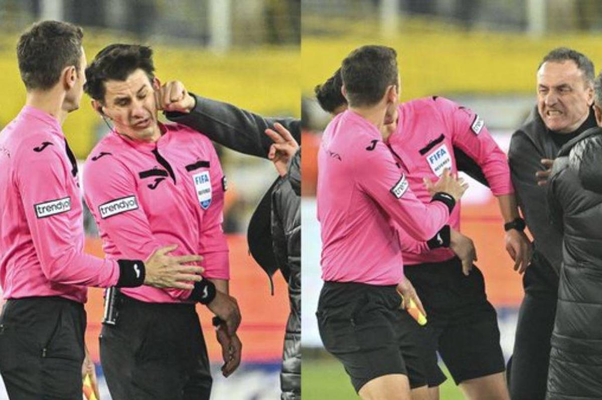 Con el ojo morado y pateado en el suelo: así quedó el árbitro tras ser golpeado por el presidente y jugadores de un equipo turco