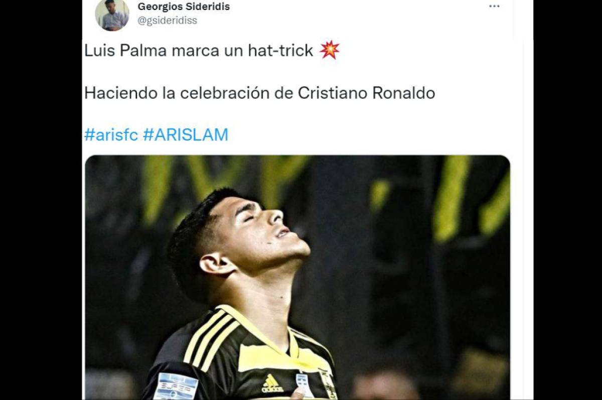Medio internacional y periodista griego elogian a Luis Palma por el hat-trick que hizo en el triunfo del Aris ante el Lamia