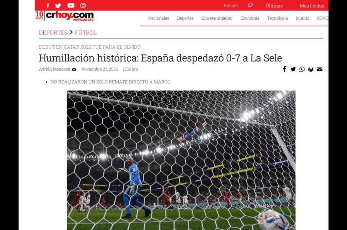 “Parecemos Panamá”, “Dimos pena”: las reacciones de la prensa tica tras la derrota de ante España en Qatar 2022