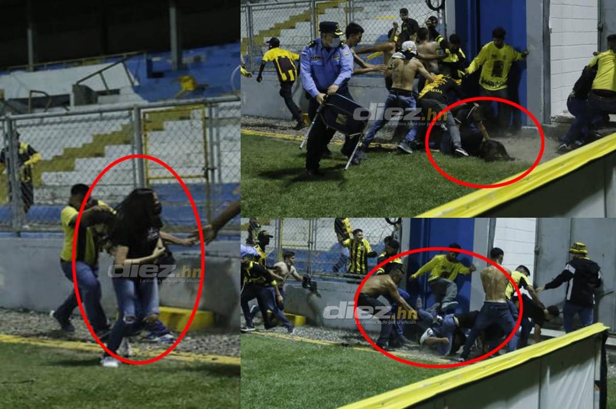 Salvajes: Dramáticas imágenes de aficionados de Real España atacando brutalmente a una mujer en el estadio Morazán