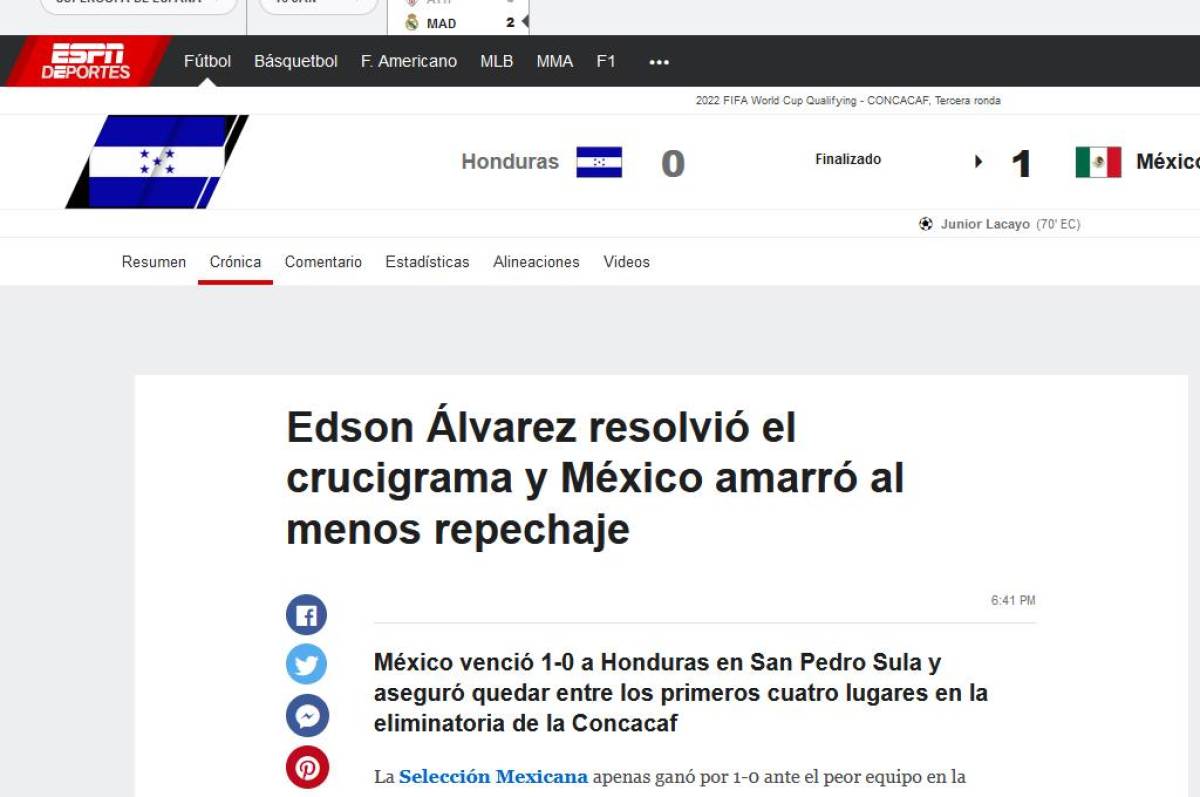 México venció a Honduras, pero la prensa azteca critica a la selección porque el gane fue “sufriendo” y “a medias”