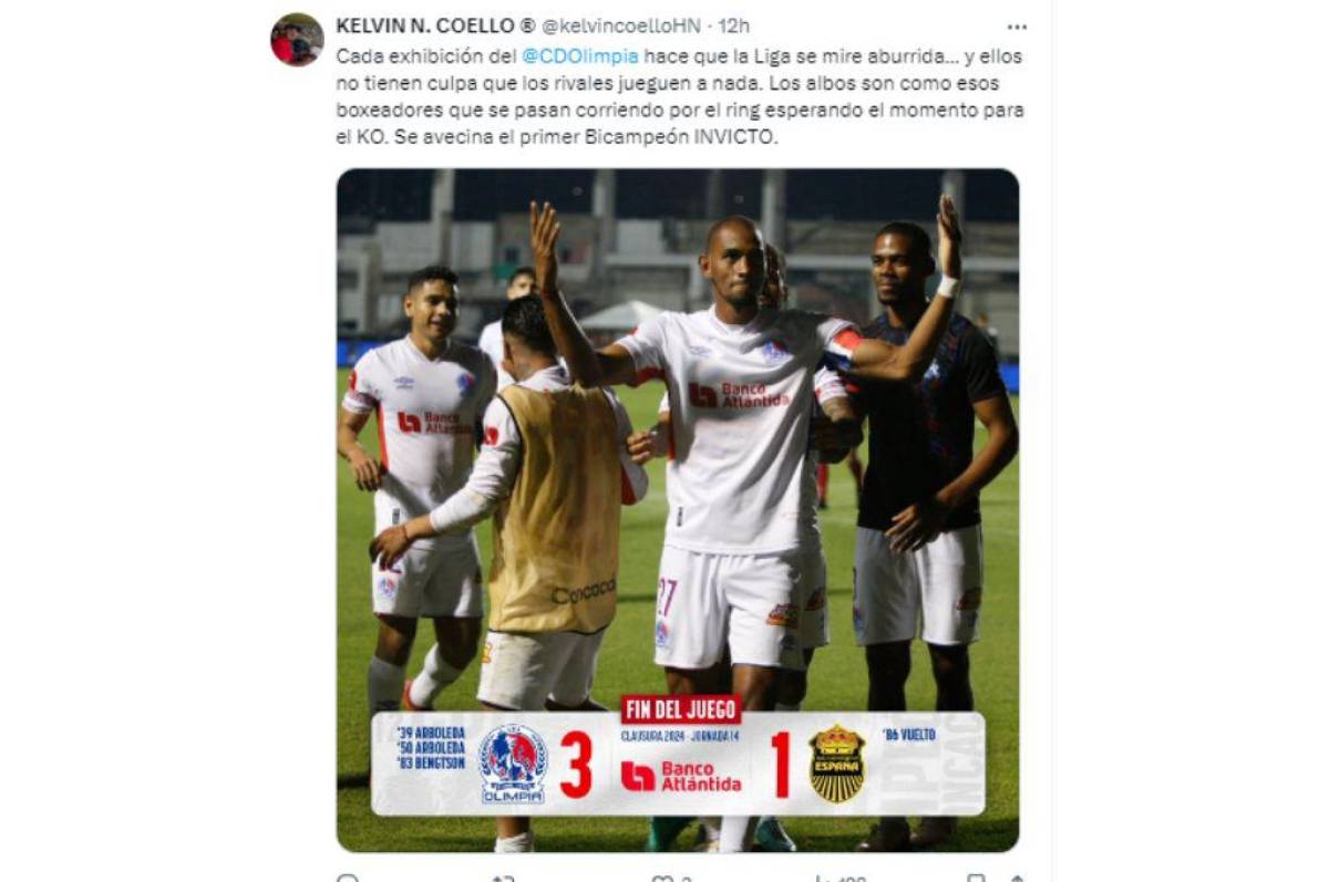 Prensa hondureña se “rinde” ante el Olimpia tras vencer al Real España y ampliar su racha de invicto en la Liga Nacional