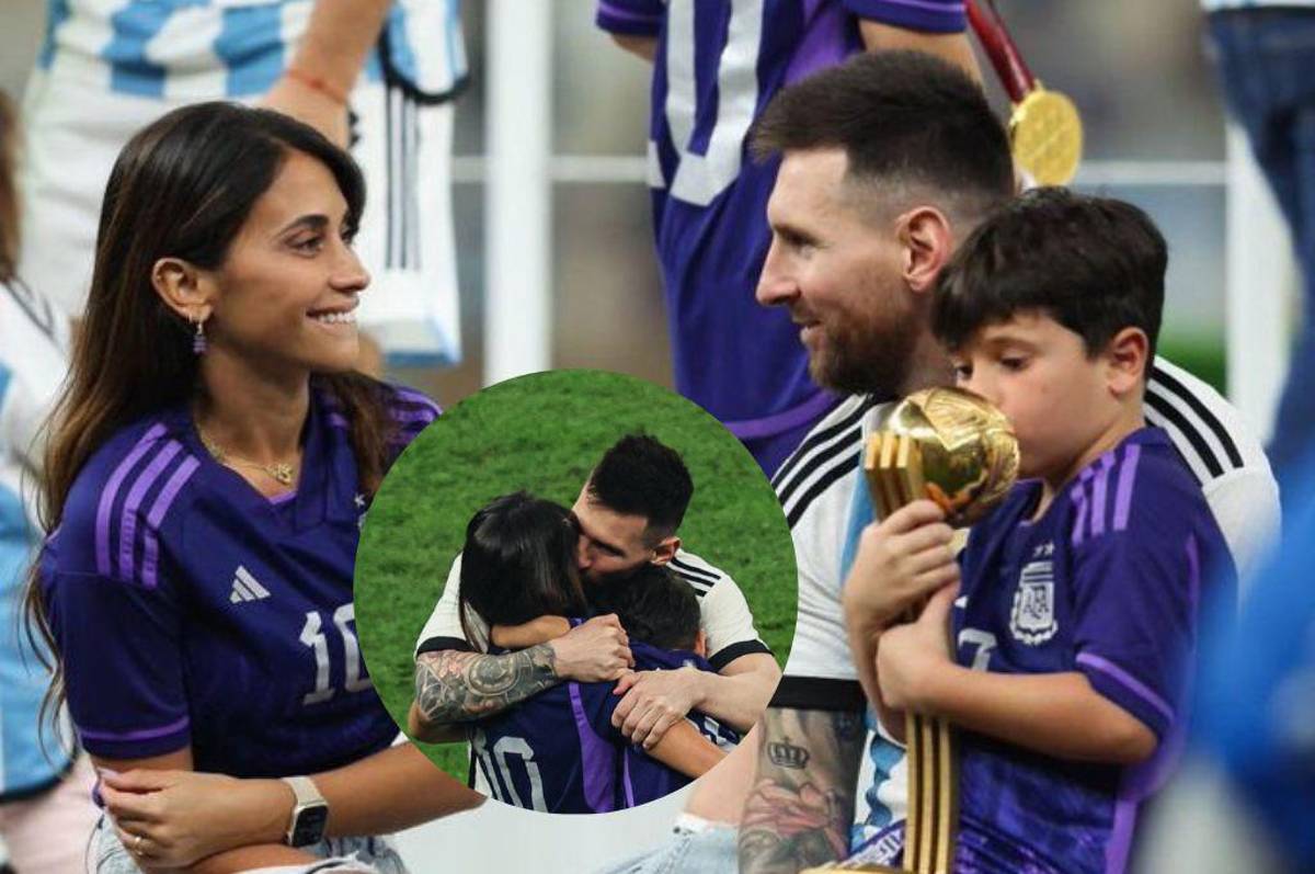 Antonela Roccuzzo le regaló tremendo beso a Leo Messi y levantó la copa Mundial lograda por Argentina en Qatar