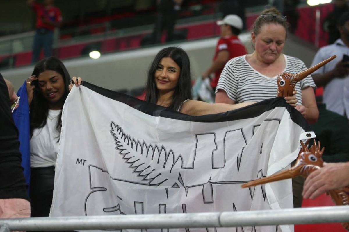 A New Zealand supporter cheers ahead of the FIFA World Cup 2022 inter-confederation play-offs match between Costa Rica and New Zealand on June 14, 2022, at the Ahmed bin Ali Stadium in the Qatari city of Ar-Rayyan. (Photo by MUSTAFA ABUMUNES / AFP)