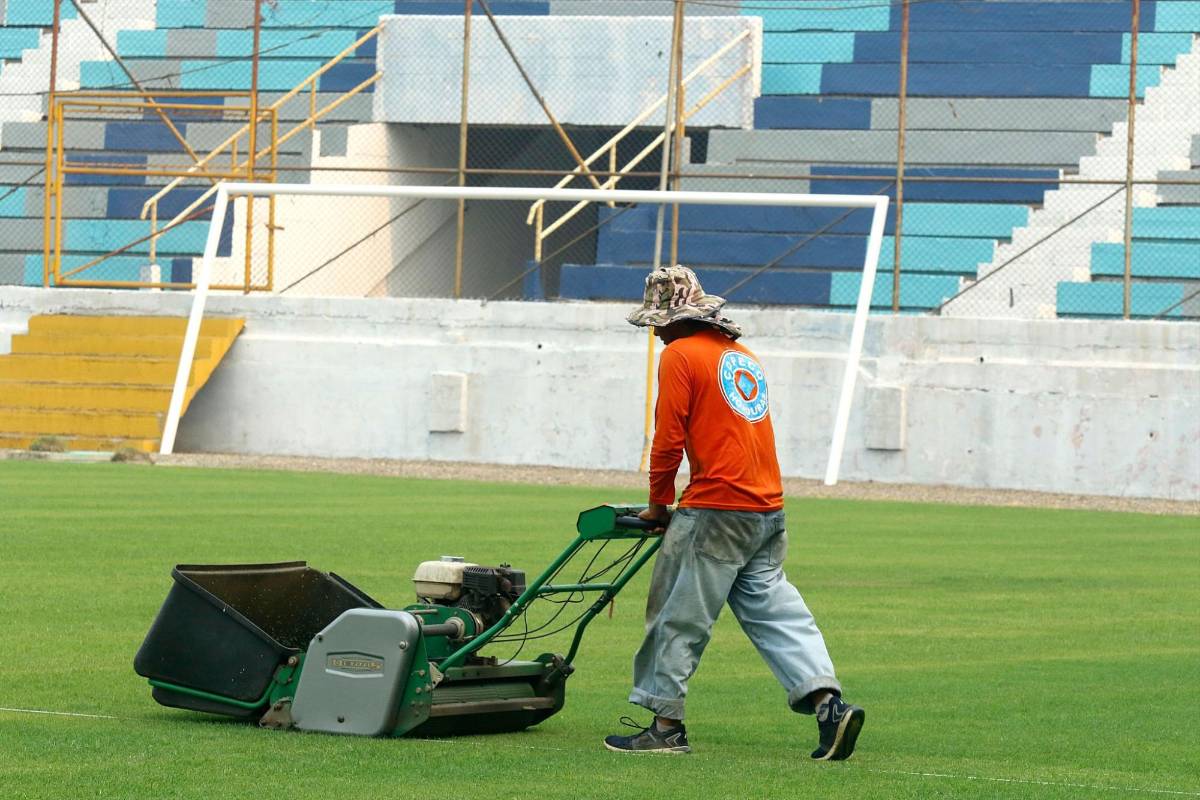 ¡Como mesa de billar! Estadio Morazán luce espectacular nueva grama y comienzan a realizar instalaciones