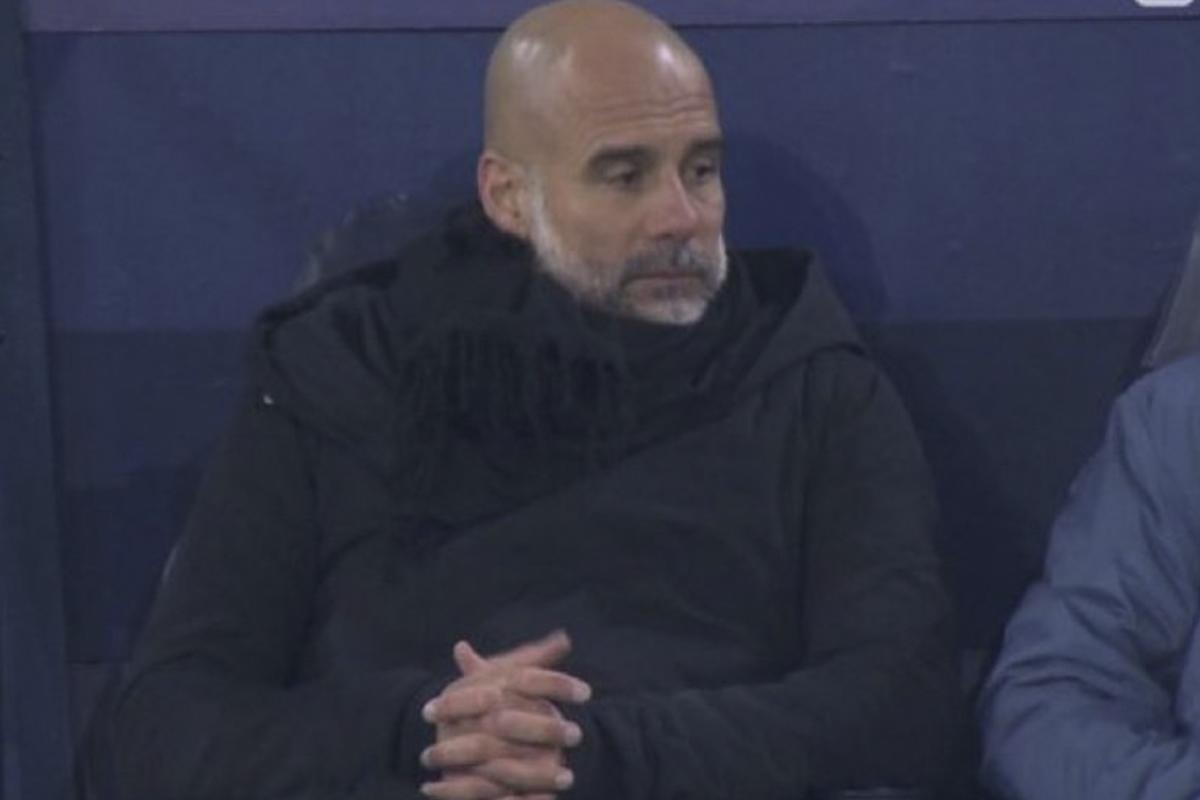 La imagen de Guardiola luego del gol de Bellingham en los últimos minutos.