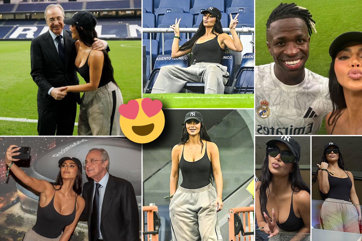 Kim Kardashian impacta en el Bernabéu: las fotos con Florentino Pérez y el mensaje para Vinicius