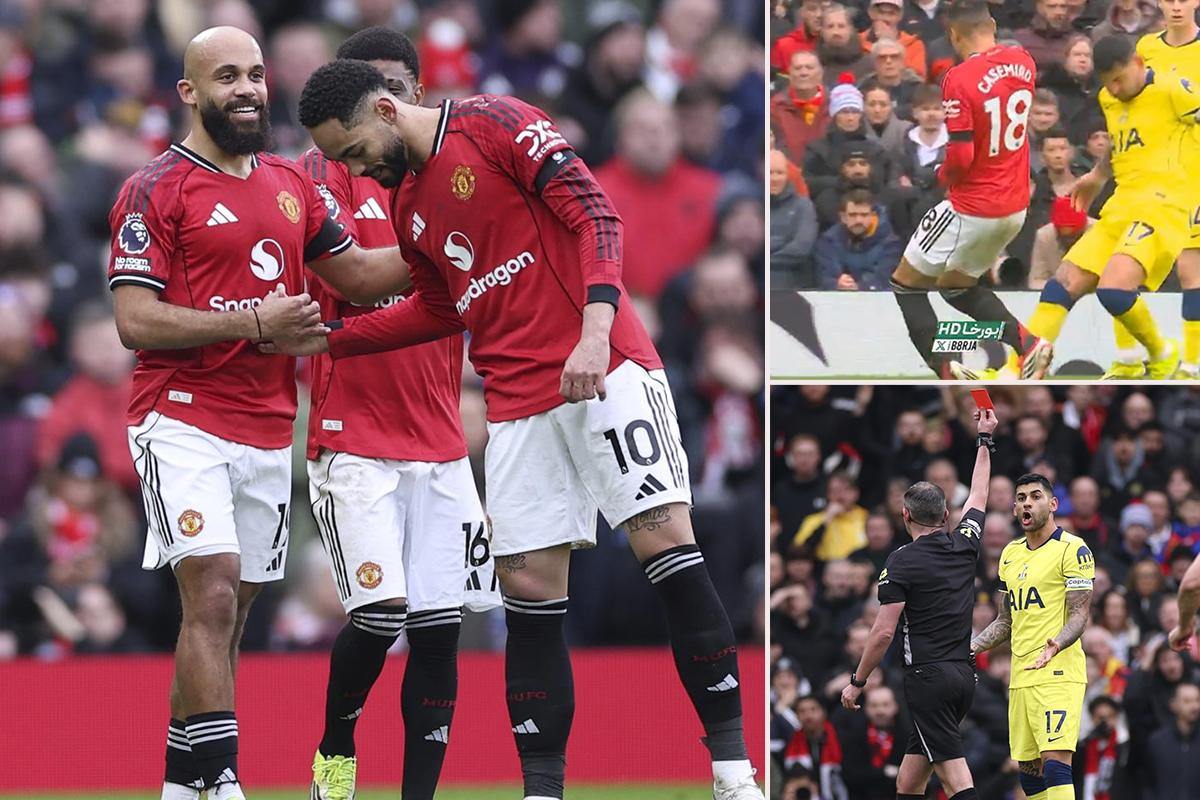 Manchester United no afloja: derrotó a un Tottenham que se quedó con 10 por la roja del 'Cuti' Romero