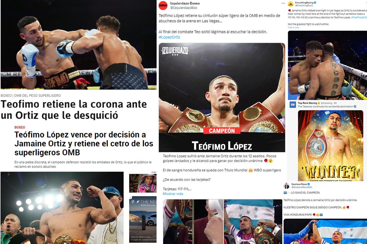 Teófimo López retuvo la corona con polémica y la prensa reacciona: “Defensa exitosa” y “Jamaine Ortiz fue robado”