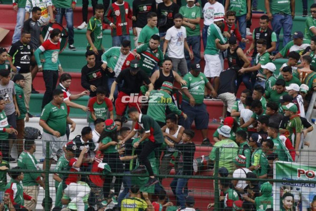 NO VISTE EN TV: Tapadón, vendajes y bronca entre aficionados del Marathón en el Yankel