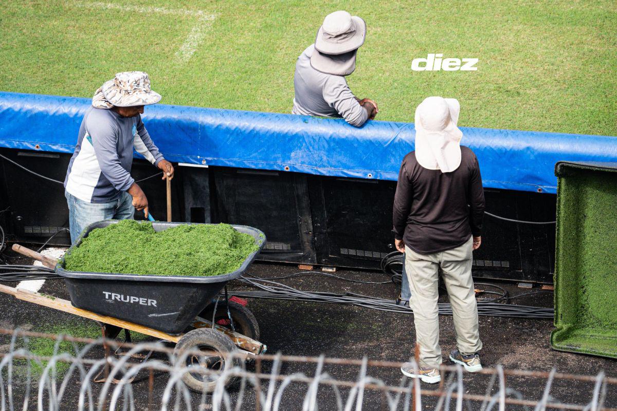 Estadio Nacional recibe los últimos retoques para el Honduras-Haití: así luce la cancha previo a la batalla