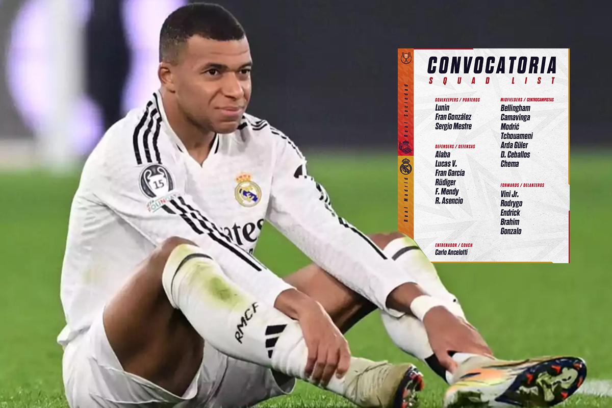 Sin Mbappé y otras dos figuras: convocatoria oficial del Real Madrid ante Real Sociedad en Copa del Rey