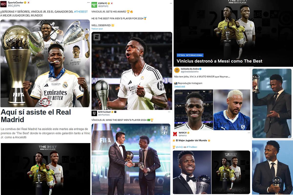 Vinicius ganó el premio The Best y la prensa reacciona: “Aquí sí asiste el Madrid; ya es mucho más grande que Neymar”