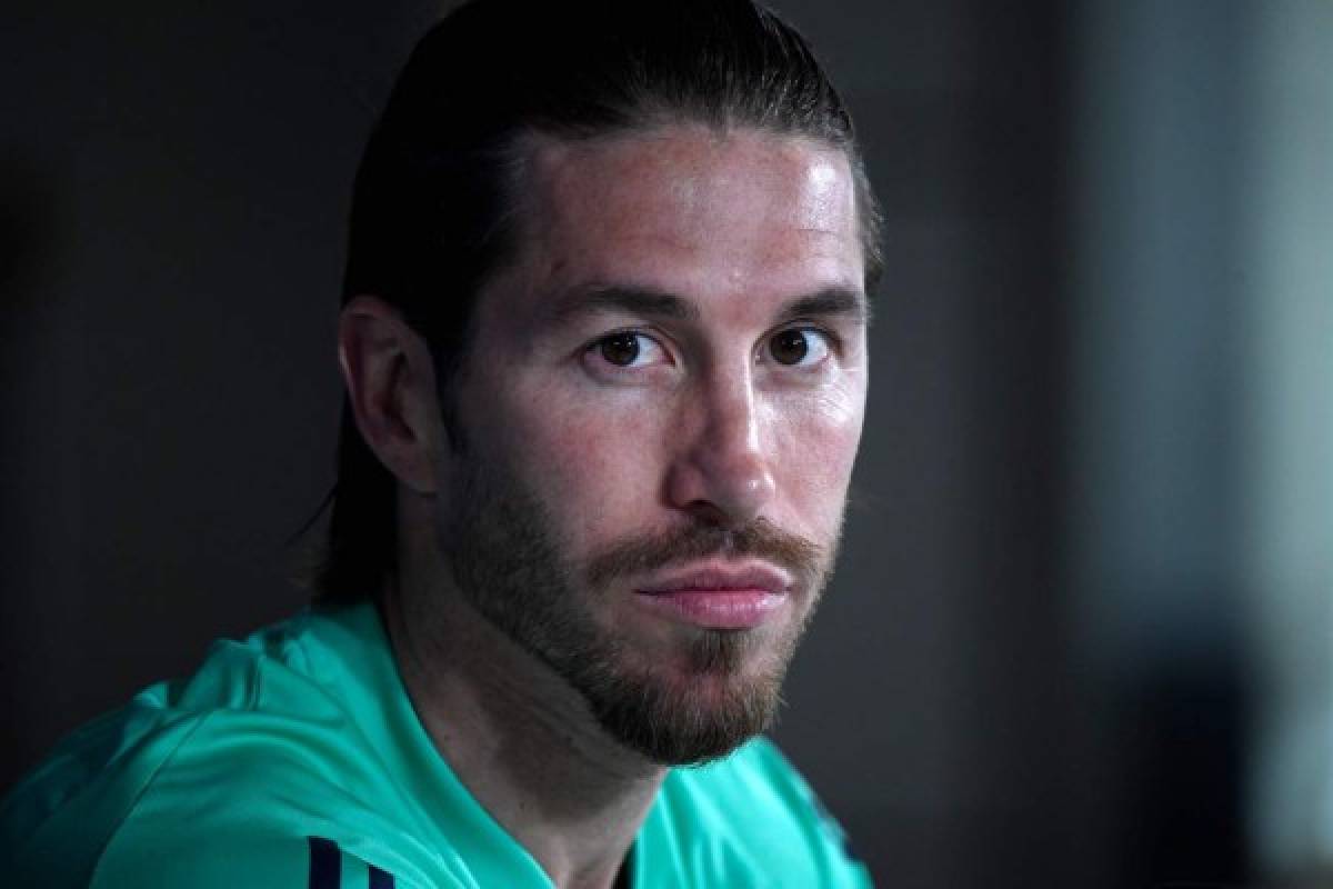 Real Madrid's Spanish defender Sergio Ramos holds a press conference at the Ciudad Real Madrid training ground in Madrid, on February 25, 2020, on the eve of their UEFA Champions League football match against Manchester City. (Photo by OSCAR DEL POZO / AFP)