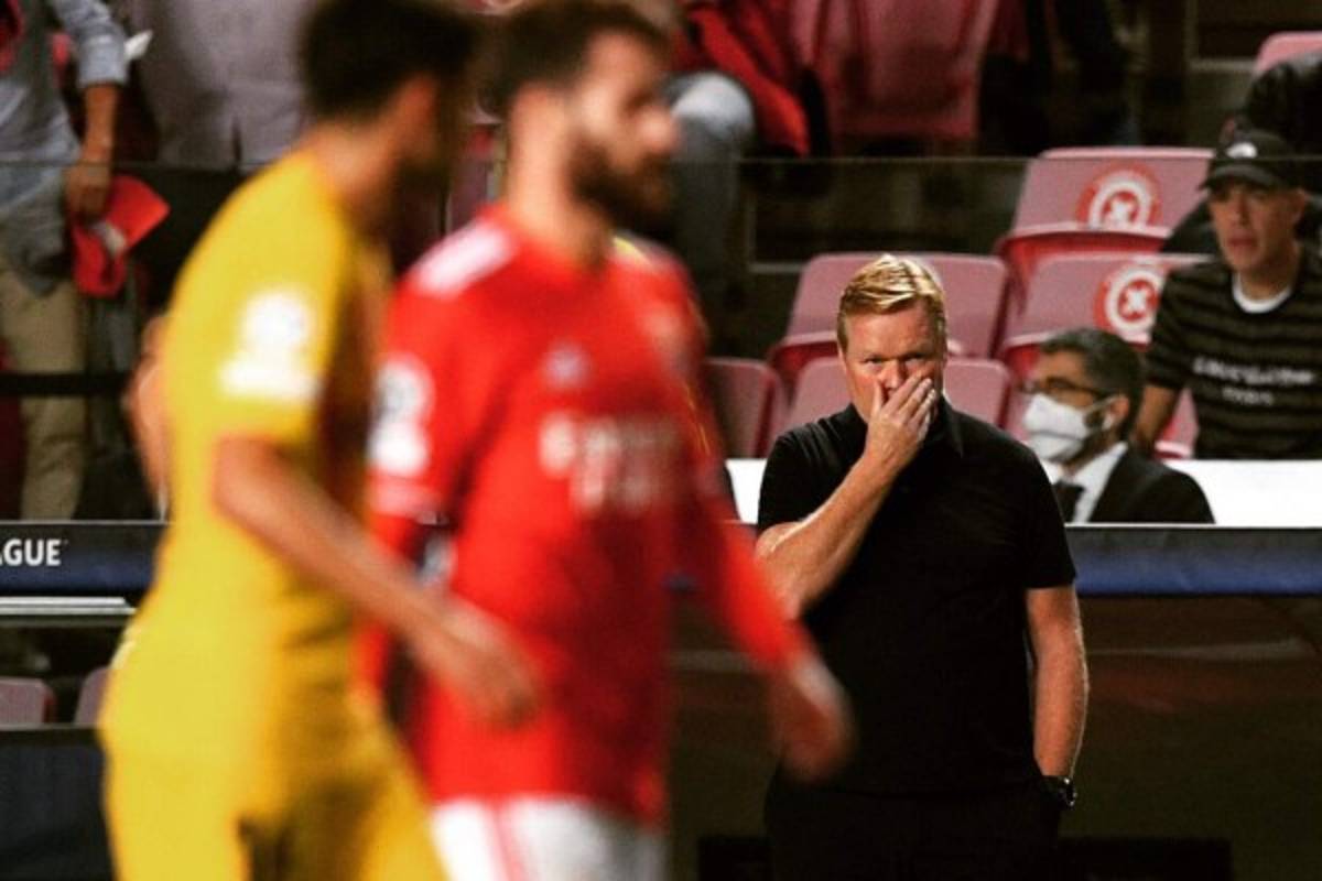 Descalabro catalán: Las caras de Koeman, la foto de Depay; Piqué, abatido en el Benfica-Barcelona