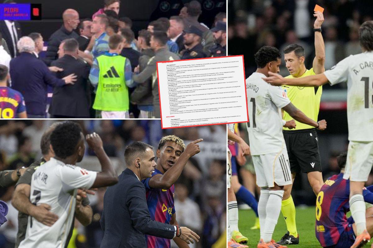 Acta arbitral del Clásico Real Madrid-Barcelona: ¡2 rojas, 10 amarillas y el futbolista que habría provocado la pelea!
