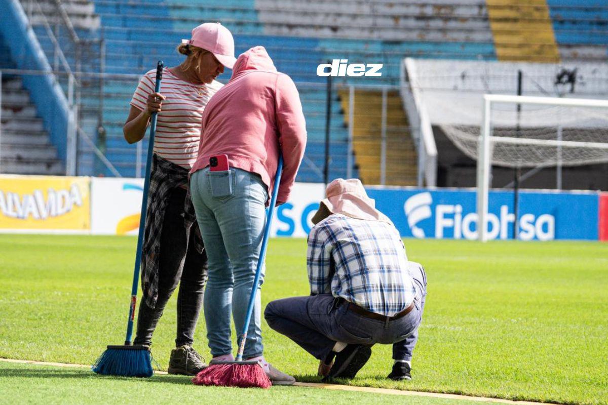 Estadio Nacional recibe los últimos retoques para el Honduras-Haití: así luce la cancha previo a la batalla