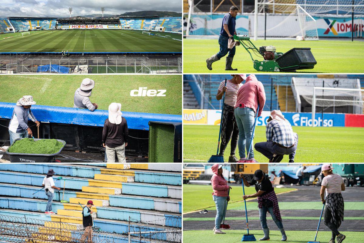 Estadio Nacional recibe los últimos retoques para el Honduras-Haití: así luce la cancha previo a la batalla