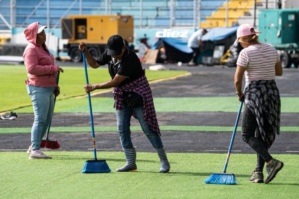 Estadio Nacional recibe los últimos retoques para el Honduras-Haití: así luce la cancha previo a la batalla