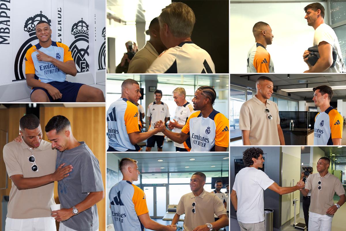 Mbappé con sus nuevos compañeros del Real Madrid: abrazo de Ancelotti, las risas y los mensajes de bienvenida