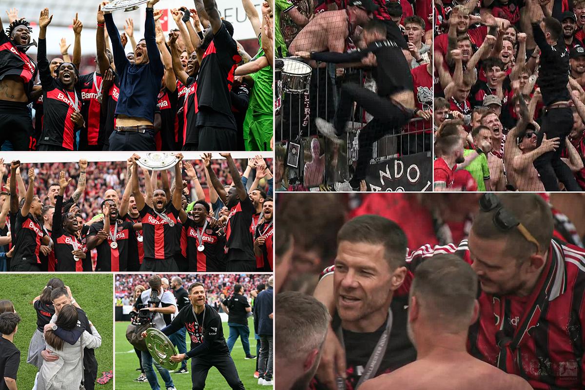Bayer Leverkusen festeja su primer título de Bundesliga: el beso de Xabi Alonso a su esposa y descontrol en el BayArena