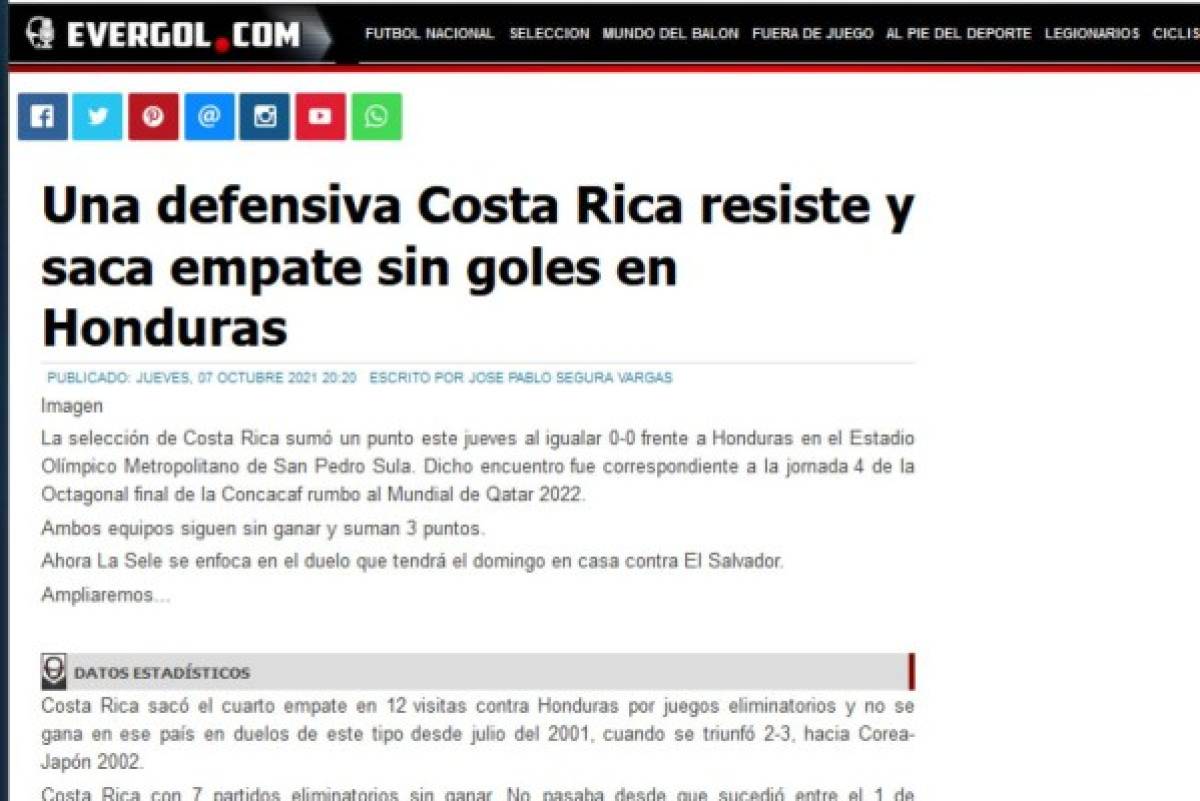 San Keylor, tibio empate y sufriendo: Lo que dice la prensa de Costa Rica del empate con Honduras