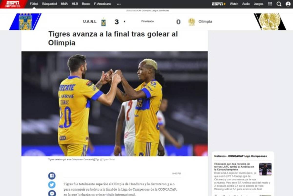 'Pasó caminando': Prensa mexicana e internacional sobre el triunfo de Tigres ante Olimpia en Concachampions