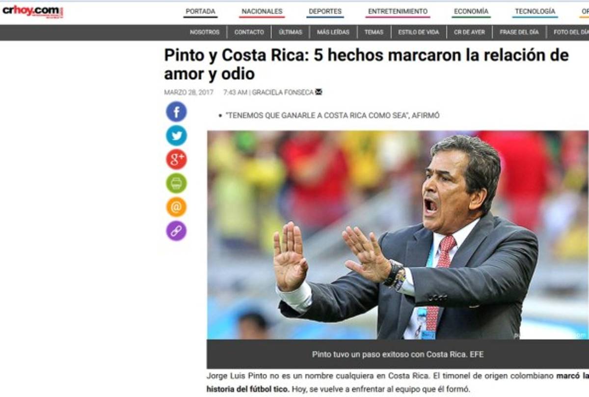 Lo que la prensa de Costa Rica habla previo al juego ante Honduras
