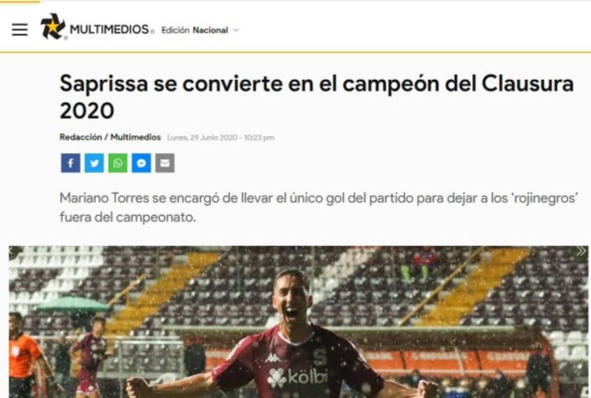 Prensa tica destroza al Alajuelense por su pobre juego y alaba la conquista de Centeno y Saprissa