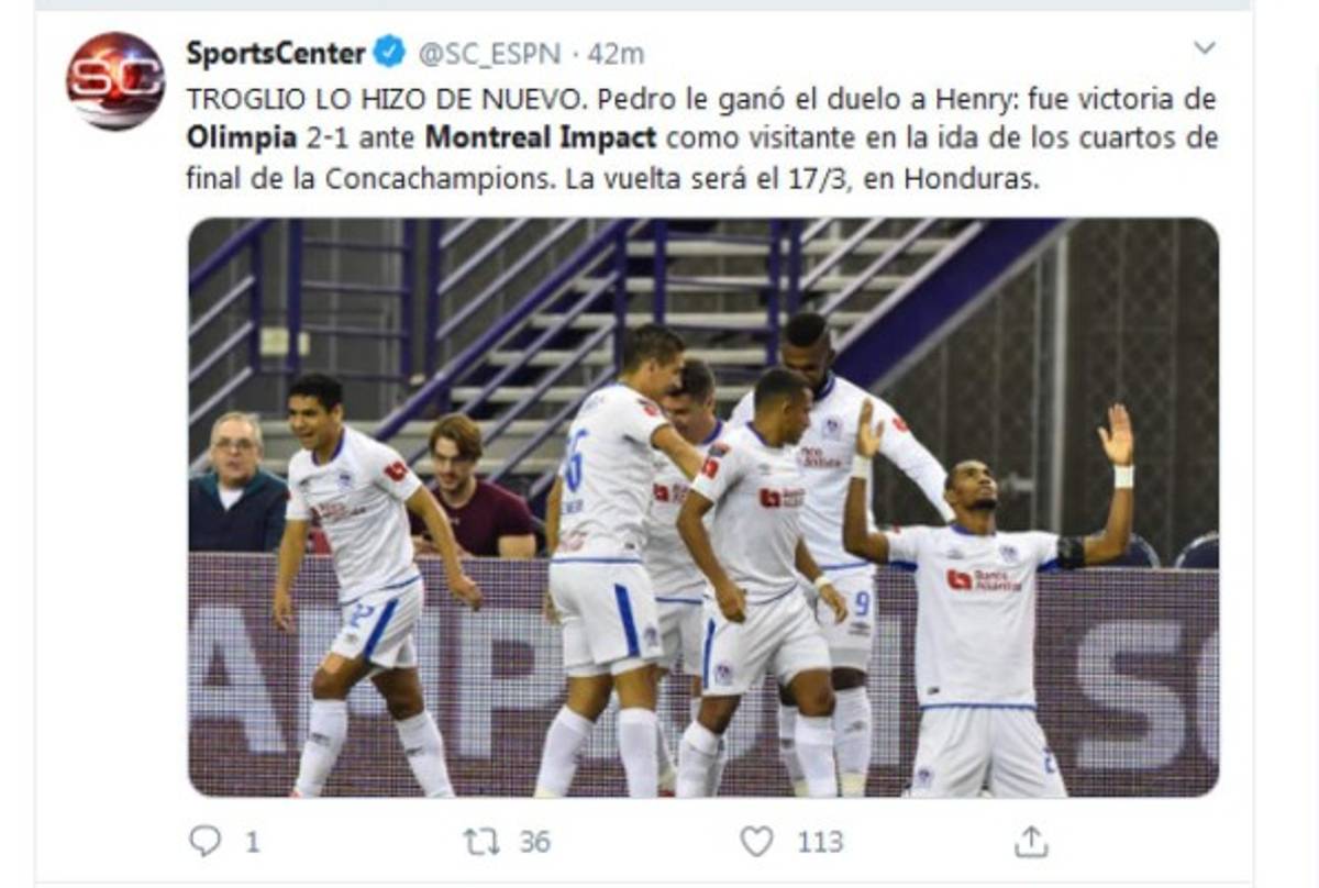 'Ruge y hace historia': Prensa internacional habla del triunfo de Olimpia sobre Impact Montreal