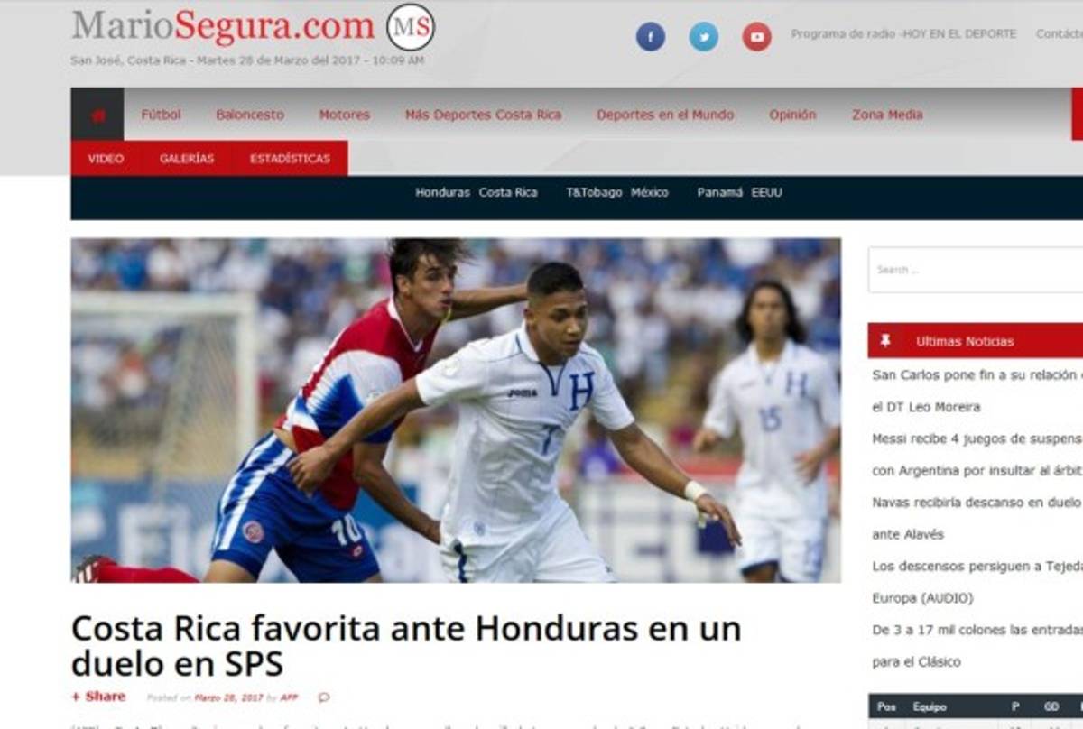Lo que la prensa de Costa Rica habla previo al juego ante Honduras