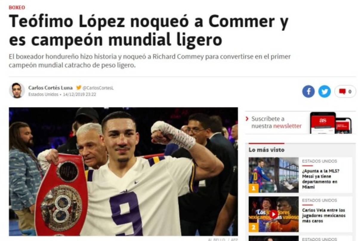 Así amanece la prensa internacional tras el título mundial de Téofimo López