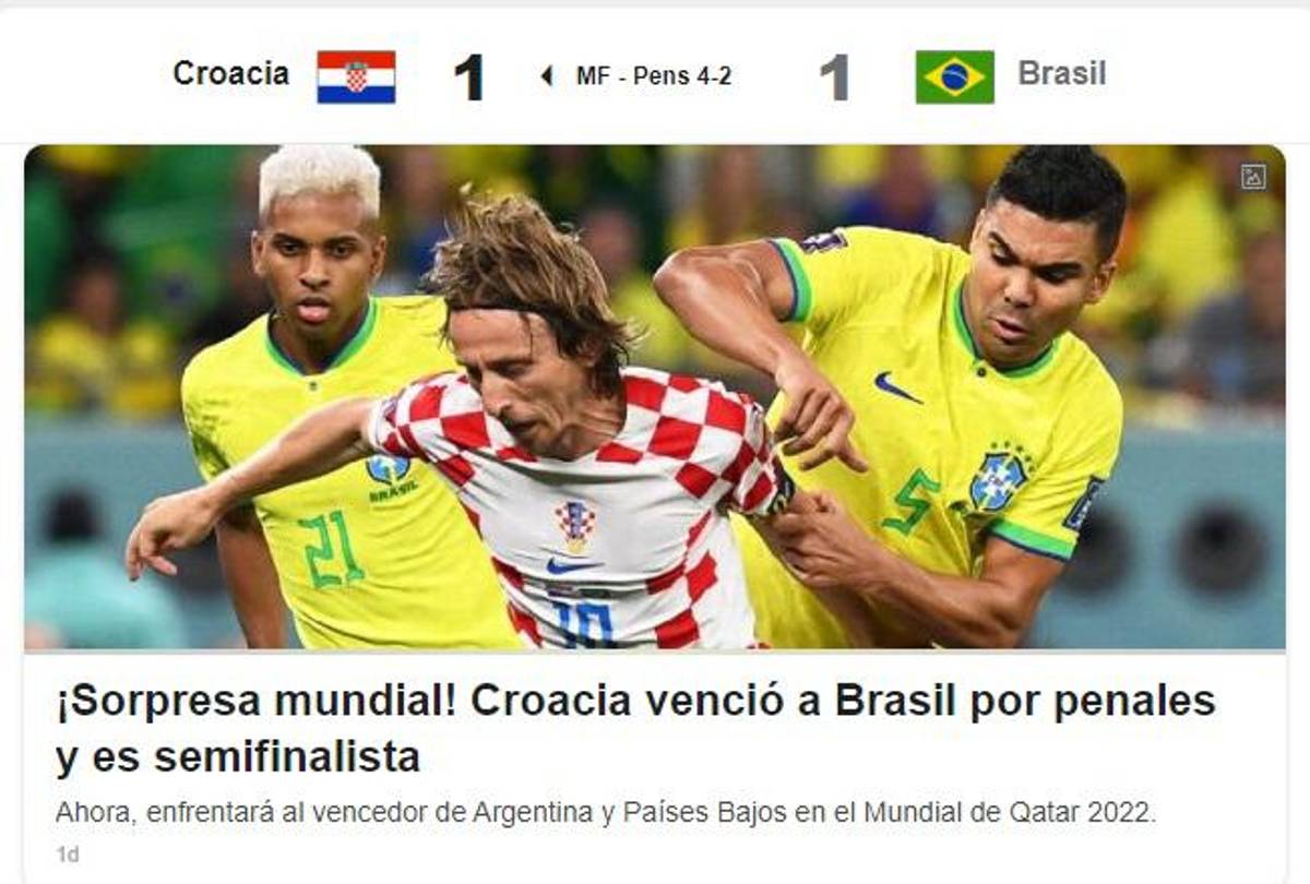 “Llora Brasil”, “Sorpresa Mundial”, “Croacia acaba con el baile”: Prensa internacional reacciona a la eliminación de la Canarinha